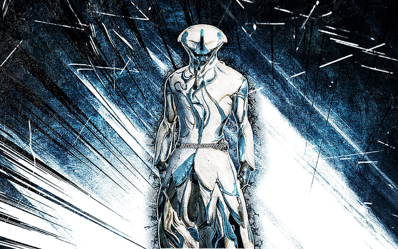 Frost, grunge art, Warframe, RPG, Warframe characters, Frost Build, blue abstract rays, Warframe Builds, Frost Warframe, HD wallpaper
