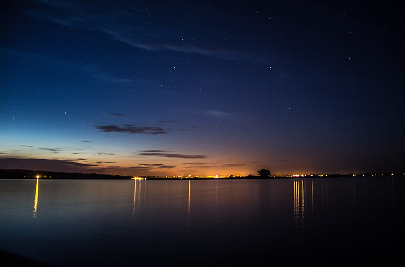 Night Sky Over A Lake, HD wallpaper