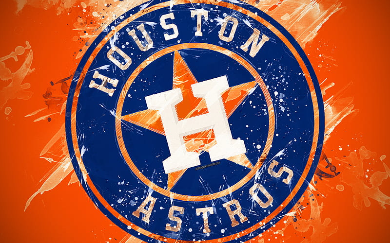 Houston Astros grunge art, logo, american baseball club, MLB, orange background, emblem, Houston, Texas, USA, Major League Baseball, American League, creative art, HD wallpaper