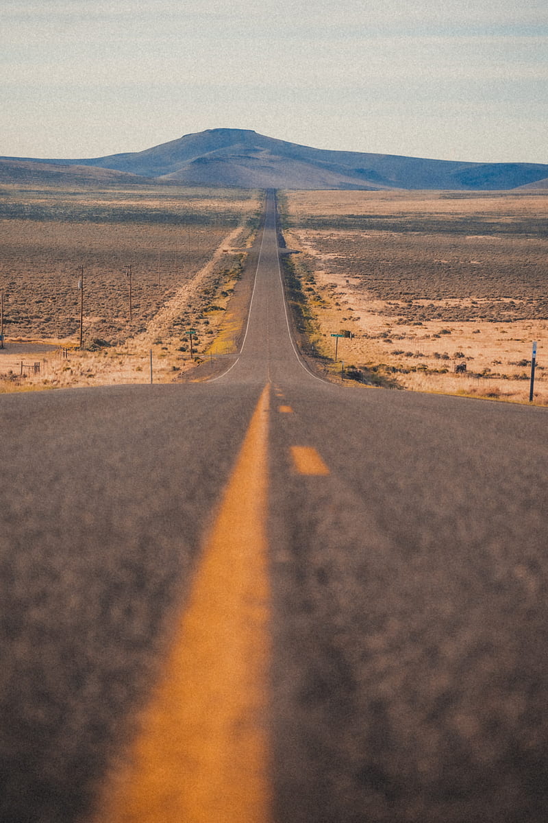 road, mountains, distance, marking, sky, HD phone wallpaper