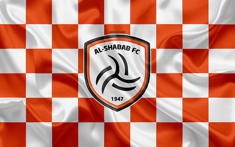 Al-Shabab FC logo, creative art, orange white checkered flag, Saudi football club, Saudi Professional League, silk texture, Riyadh, Saudi Arabia, football, HD wallpaper