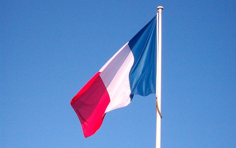 French Flag on a flagpole, Flag of France, blue sky, national symbols, France, French Flag, HD wallpaper