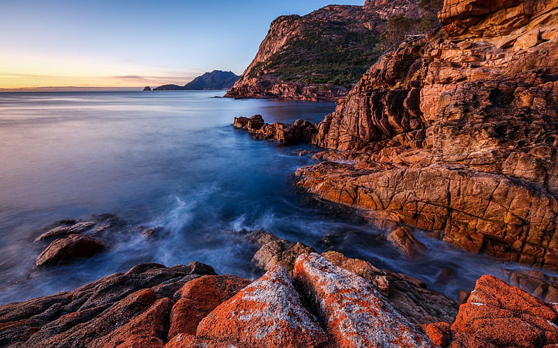 Freycinet National Park, Tasmania, rocks, cliff, coast, sea, landscape, HD wallpaper