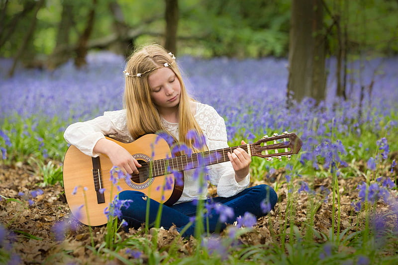Little girl, kid, fair, nice, green people, beauty, child, Belle, bonny, comely, pure, baby, sit, tree, girl, guitar, flower, nature, princess, outdoor, pretty, grass, adorable, play, sightly, sweet, face, lovely, blonde, cute, white, Hair, little, Nexus, bonito, dainty, graphy, pink, childhood, HD wallpaper