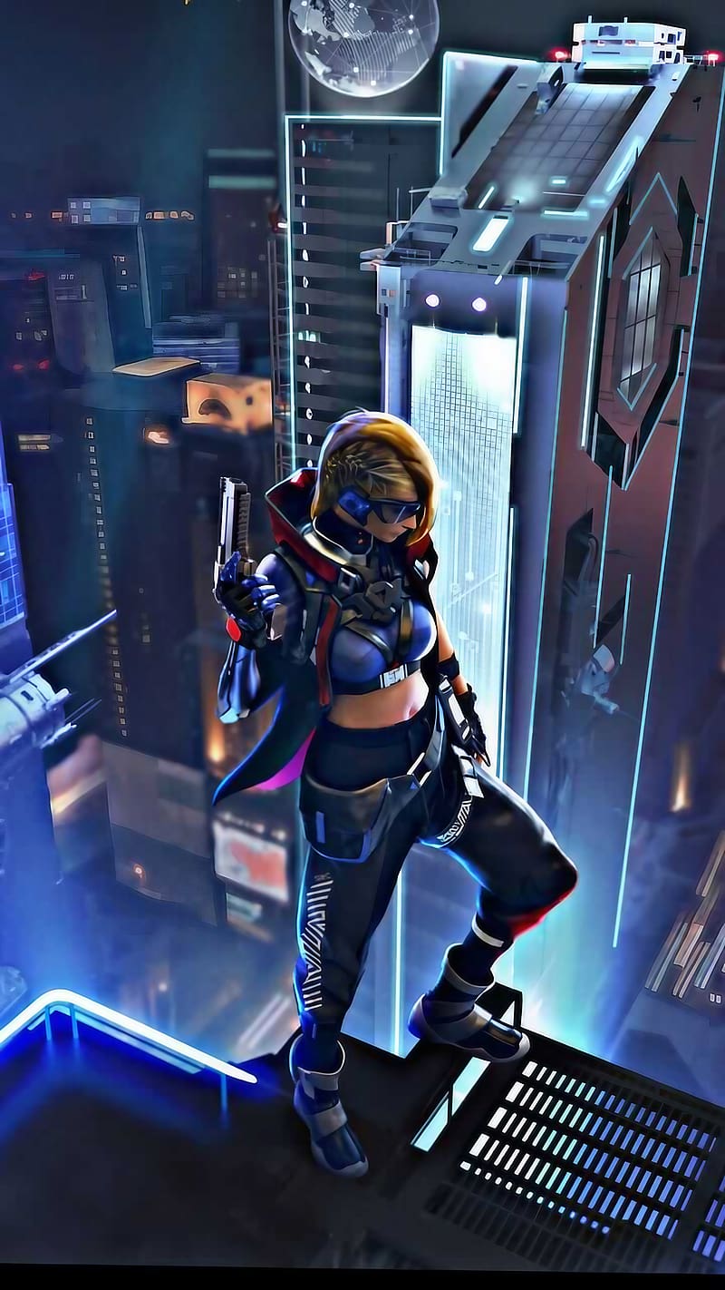 Fire Max, Girl Character, Buildings Background, multiplayer game, battle royale game, HD phone wallpaper