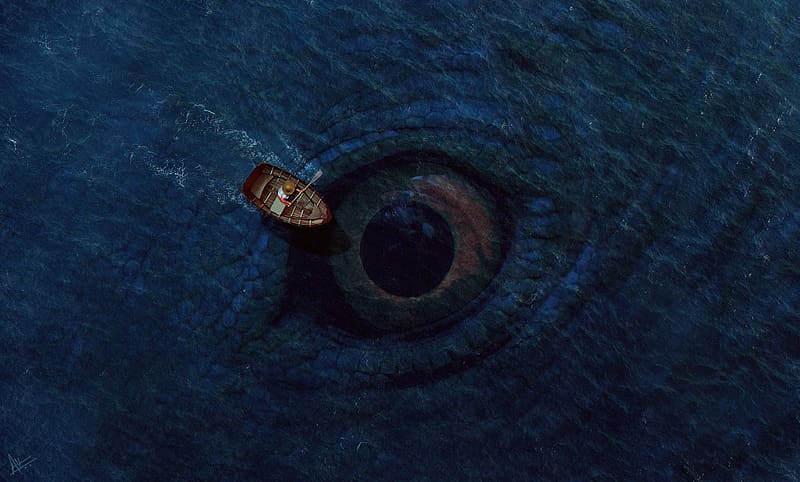 Fantasy, Sea, Boat, Creature, Eye, Scary, Sea Monster, HD wallpaper