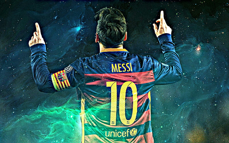 Lionel Messi, nebula, football stars, Barcelona FC, Messi, fan art, soccer, footballers, Barca, Leo Messi, argentinian footballer, HD wallpaper