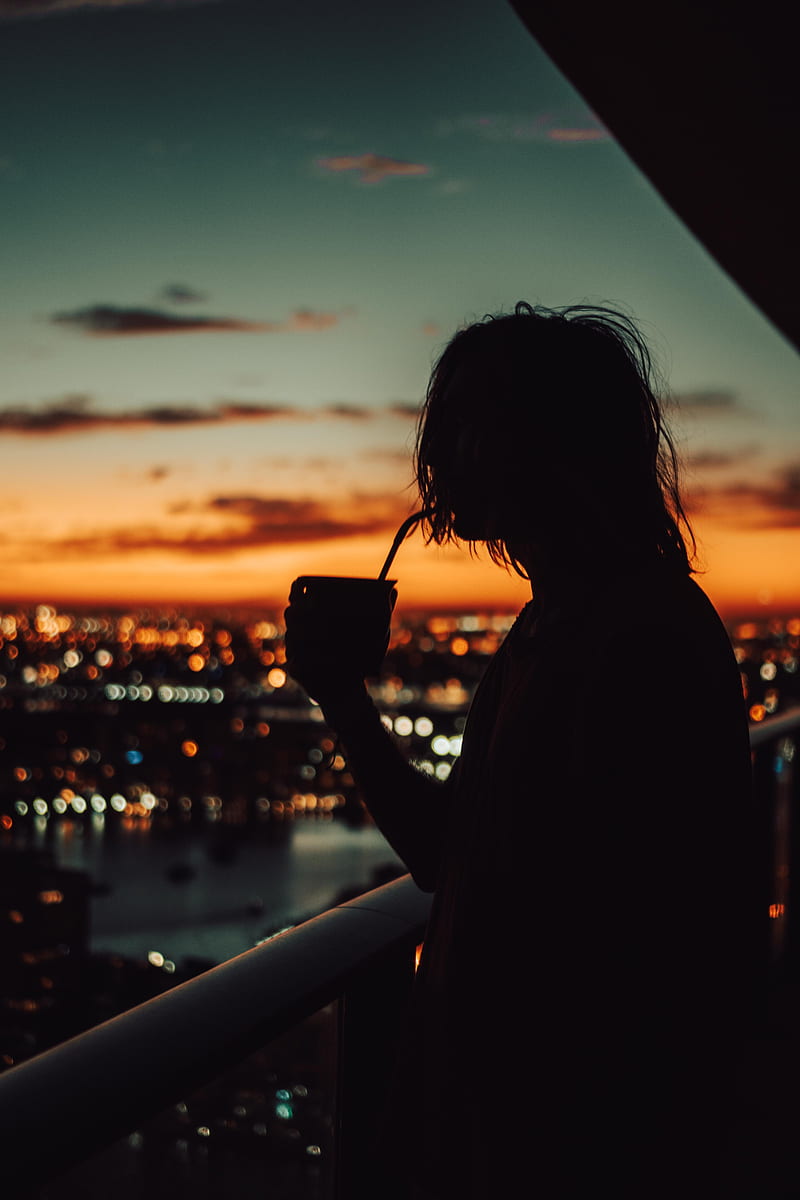 silhouette, sunset, night city, solitude, HD phone wallpaper