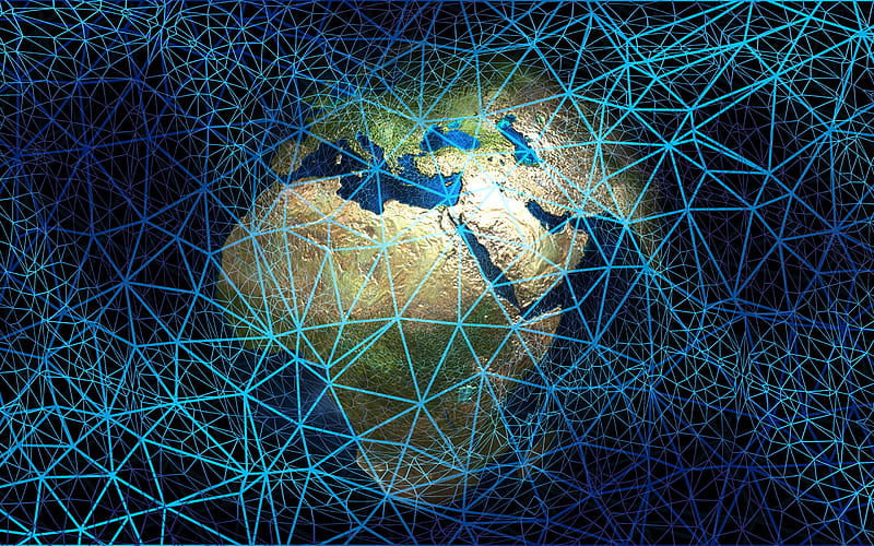 World wide web concepts, Internet, network concepts, blue neon mesh, 3D Earth, modern technology, HD wallpaper