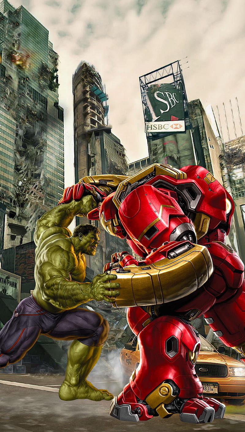 Hulk vs HulkBuster, avengers, ironman, ultron, HD phone wallpaper