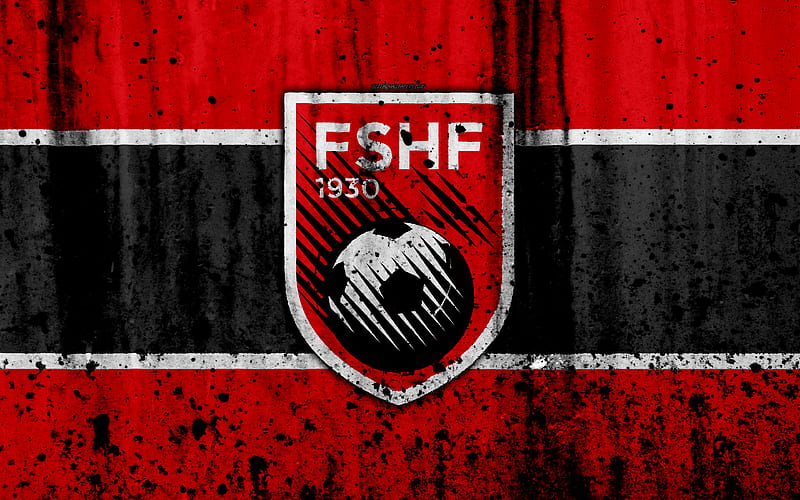 Albania national football team logo, grunge, Europe, football, stone texture, soccer, Albania, European national teams, HD wallpaper