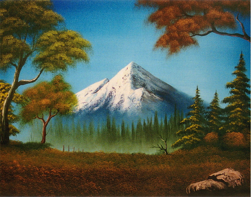 paintings with mountains trees