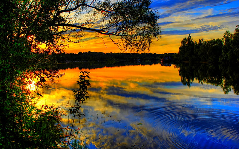 Sunset Lake Reflection Scenery 8K Wallpaper #6.910