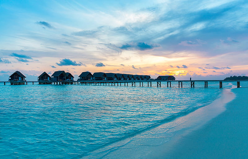 Maldives Resorts Huts Over Water, maldives, water, nature, HD wallpaper