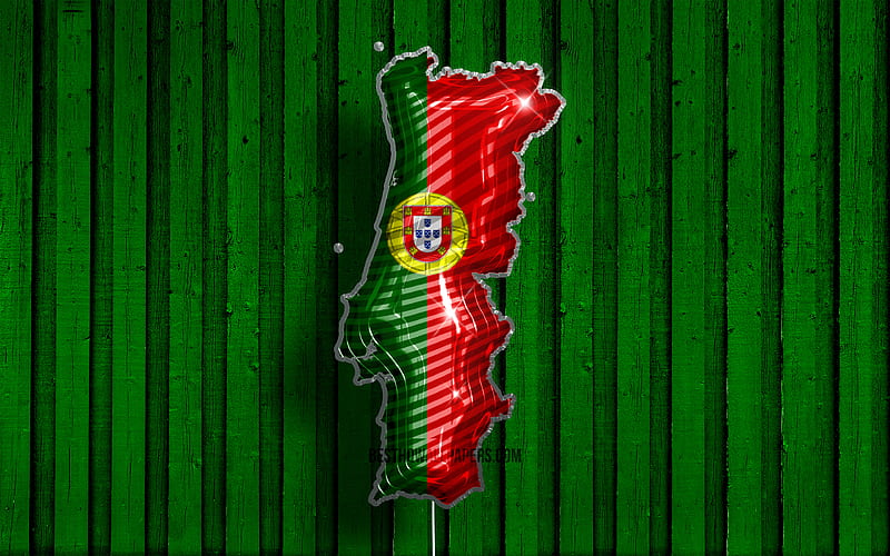 Renderização 3d do mapa da europa, portugal com bandeira