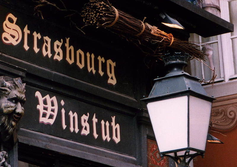 Strasbourg, shop, black, red, sign, HD wallpaper