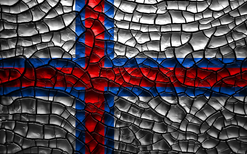 Flag of Faroe Islands cracked soil, Europe, Faroese flag, 3D art, Faroe Islands, European countries, national symbols, Faroe Islands 3D flag, HD wallpaper