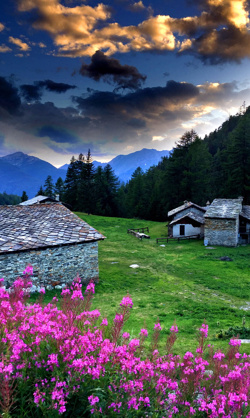 Alpine dusk, alps, evening, landscape, mountain, mountains, trek, twilight, HD phone wallpaper