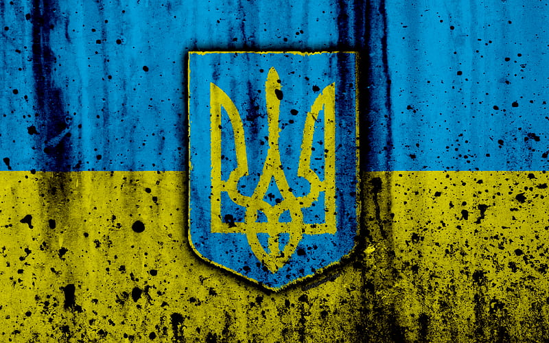 Ukrainian flag, 4к, grunge, flag of Ukraine, Europe, national symbols, Ukraine, coat of arms of Ukraine, Ukrainian coat of arms, HD wallpaper