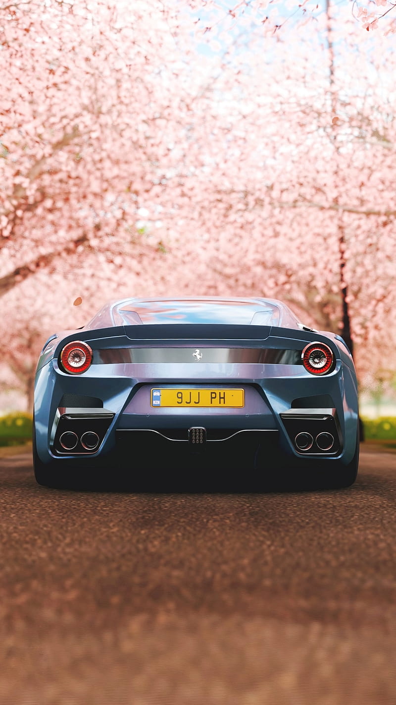 Ferrari Dream, ferrari, flowers, blue, car, hypercar, supercar, sports, america, new, HD phone wallpaper