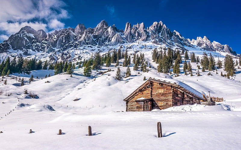 mountains, hut, usa, winter, snow, ca, HD wallpaper