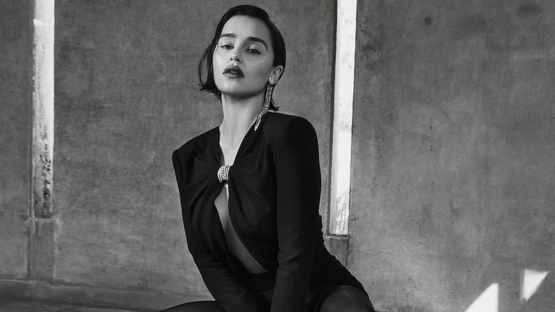 2019 Emilia Clarke Flaunt Magazine, emilia-clarke, celebrities, girls, hoot, monochrome, black-and-white, HD wallpaper
