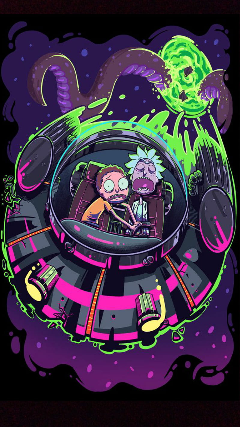 Rick AND Morty x, rick and morty, space, alien, nave espacial, HD phone wallpaper