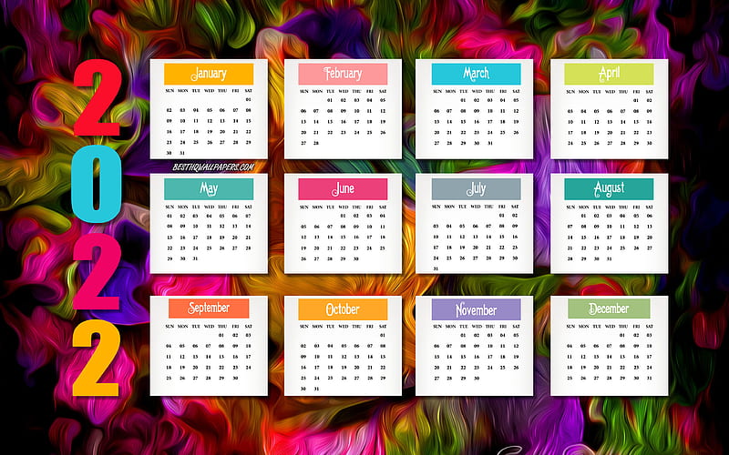2022 Calendar, Colorful Background, 2022 All Months Calendar, 2022  Concepts, Hd Wallpaper | Peakpx