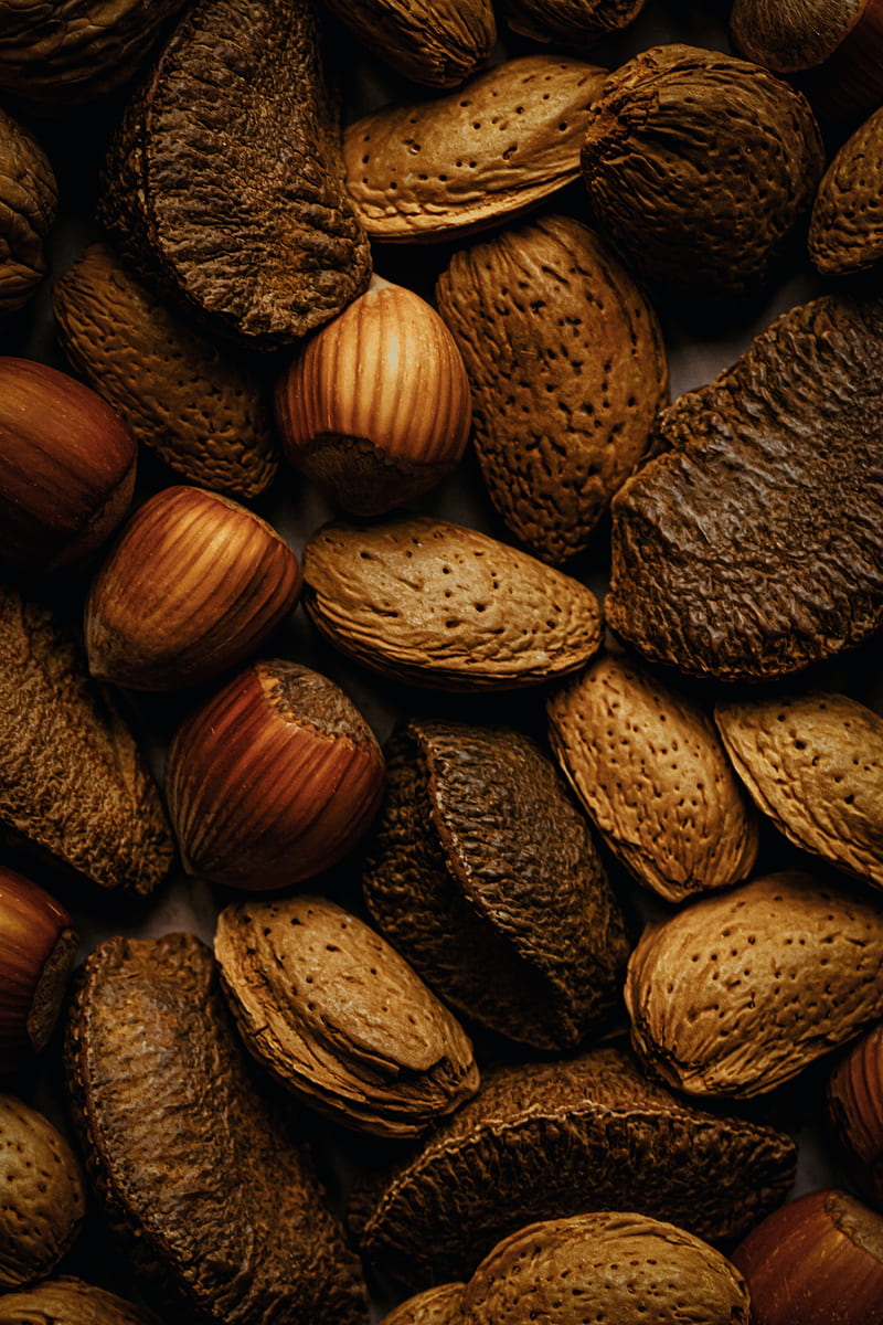 nuts, almonds, hazelnuts, brown, fruits, HD phone wallpaper