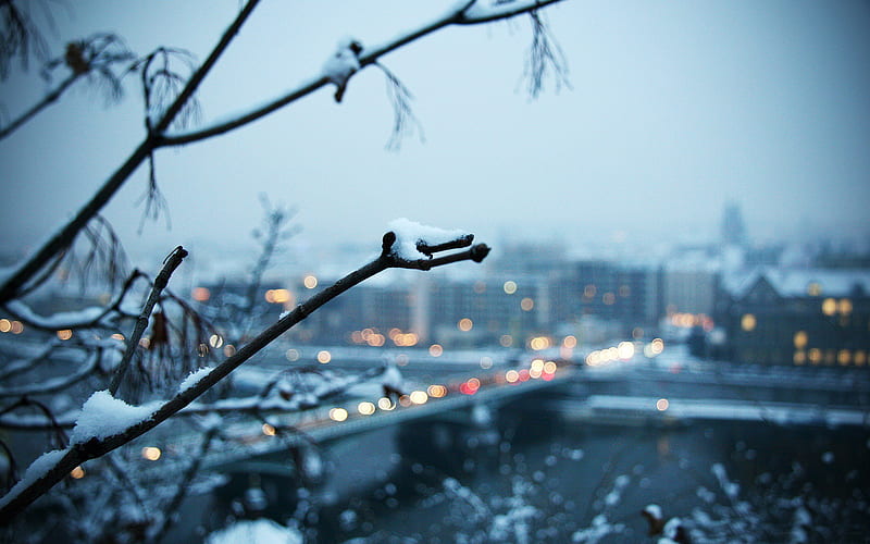 Cold Winter City Evening- R, HD wallpaper