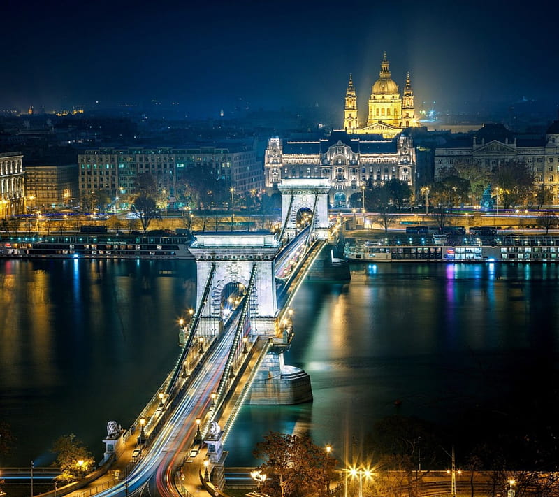 Budapest-Hungary, Budapest At Night, Budapest Bridge, Hungary, lights, City, Night, HD wallpaper