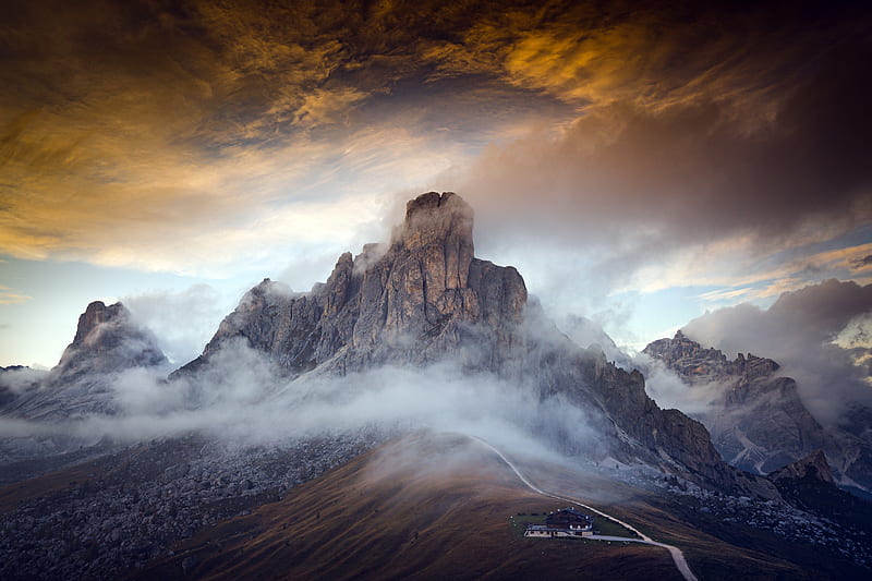 Dolomites Italy Fogy Mountains, HD wallpaper