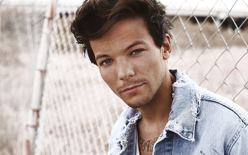 Louis Tomlinson British singer, portrait, blue denim shirt, One Direction, HD wallpaper
