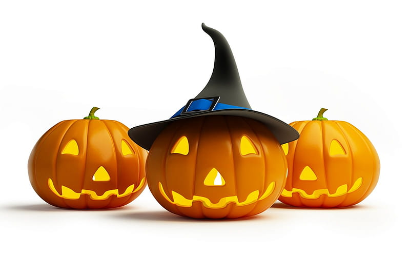 Happy halloween!, witch, autumn, orange, halloween, pumpkin, white ...