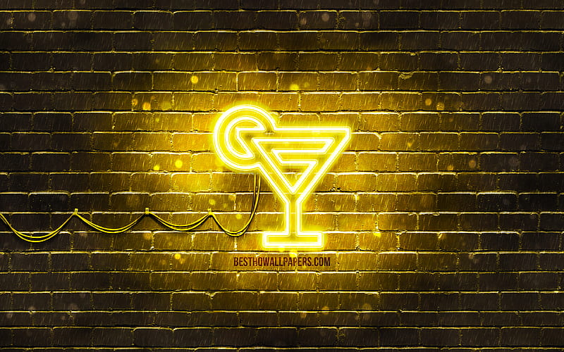 Margarita neon icon yellow background, neon symbols, Margarita, creative, neon icons, Margarita sign, drinks signs, Margarita icon, drinks icons, HD wallpaper