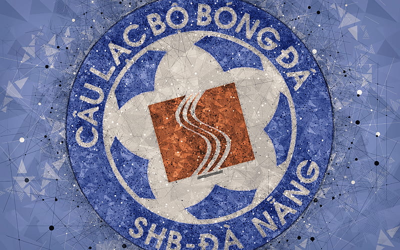 SHB Da Nang FC geometric art, logo, blue background, Vietnamese football club, V-League 1, Danang, Vietnam, football, HD wallpaper