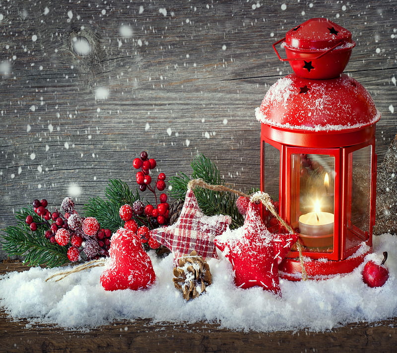 Christmas Time, candle, decoration, merry, snow, wood, HD wallpaper