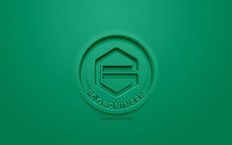 FC Groningen, creative 3D logo, green background, 3d emblem, Dutch football club, Eredivisie, Groeningen, Netherlands, 3d art, football, stylish 3d logo, HD wallpaper