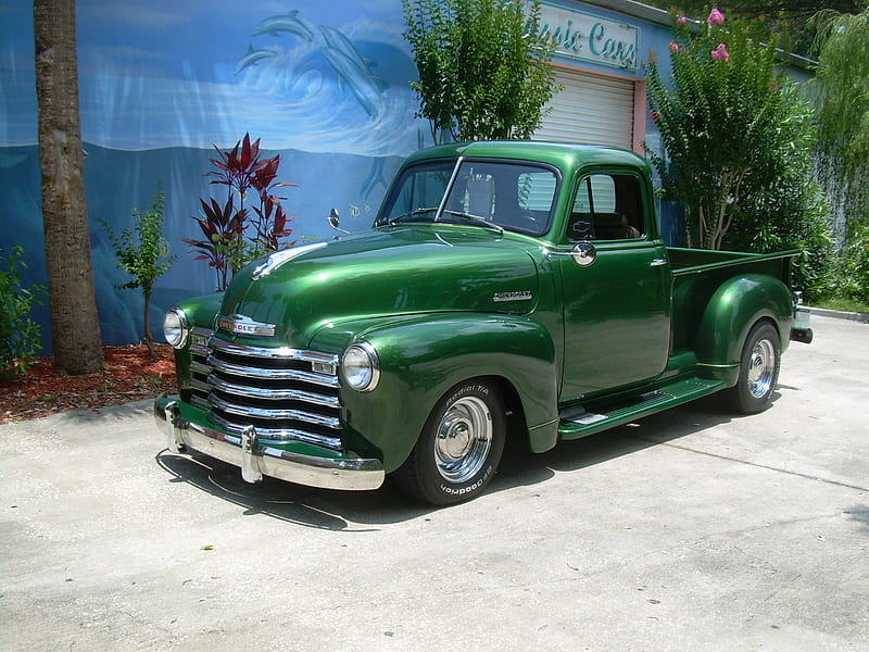 1951 Chevy Pickup, rod, chevy, custom, antique, hotrod, chevrolet, 51, hot, 1951, truck, classic, street, pickup, vintage, HD wallpaper