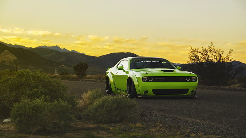 Dodge Challenger Green, green, dodge-challenger, carros, HD wallpaper