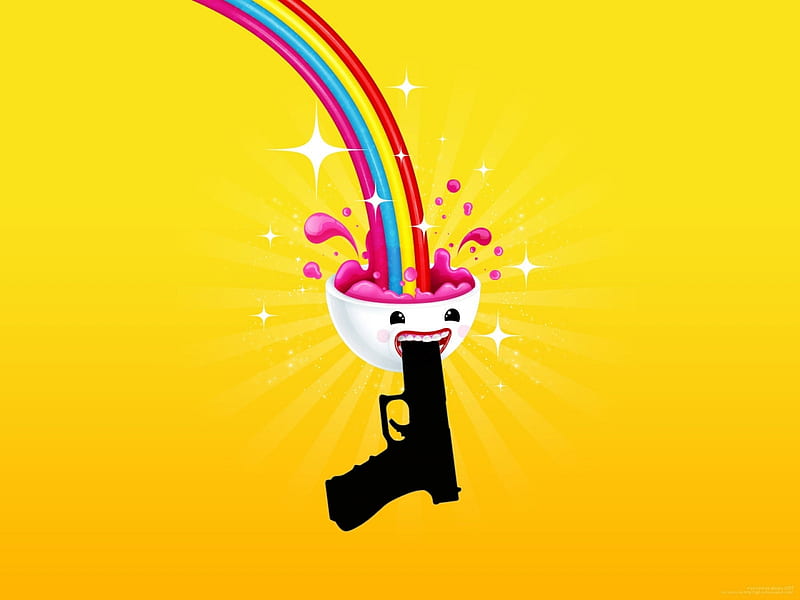 Rainbow shot, red, colourful, background, yellow, rainbow, cute, gun,  weapon, HD wallpaper | Peakpx