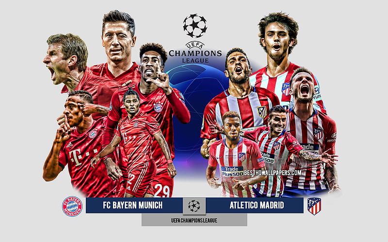 FC Bayern Munich vs Atletico Madrid, Group А, UEFA Champions League, Preview, promotional materials, football players, Champions League, football match, Atletico Madrid, FC Bayern Munich, HD wallpaper