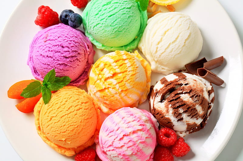Ice Cream, fruit, colorful, ball, berries, yummy, dessert, HD wallpaper