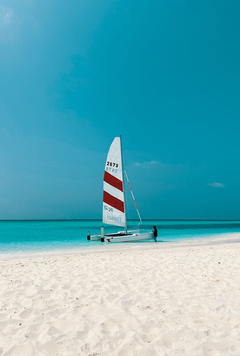 Catamaran Day, aloha, beach, birdeye, maldives, ocean, oceanic, sea, sky, HD phone wallpaper