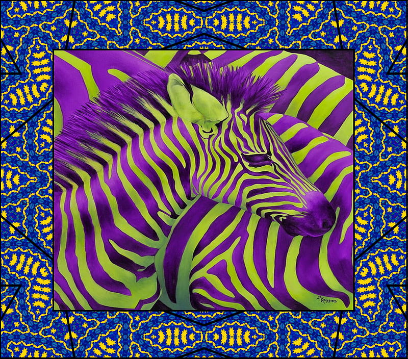 Purple - Green Zebra Abstract, pattern, vivid, purple, green, frame, color, zebra, blue, HD wallpaper
