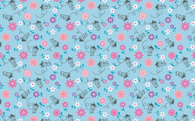 abstract floral pattern, background with flowers, floral textures, floral patterns, blue floral background, HD wallpaper