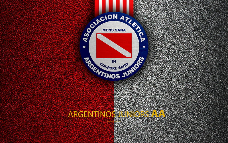 Argentinos Juniors logo, Buenos Aires, Argentina, leather texture, football, Argentinian football club, emblem, Superliga, Argentina Football Championships, HD wallpaper