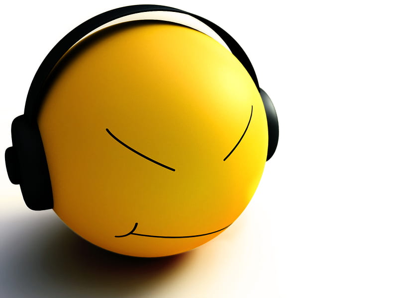 Music Time, smiley face, smiley, yellow, head phones, HD wallpaper