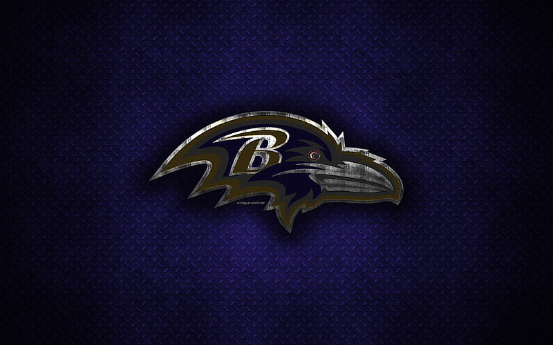 Baltimore Ravens, American football club, metal logo, Baltimore, Maryland, USA, creative art, NFL, emblem, purple metal background, HD wallpaper
