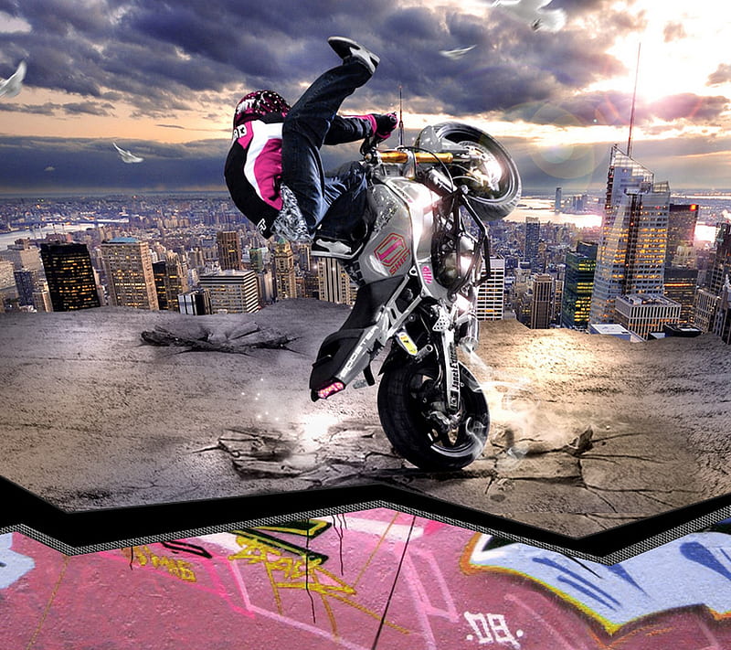 Stunt, awesome, bike, cool, motorcycle, nice, sport, view, HD wallpaper